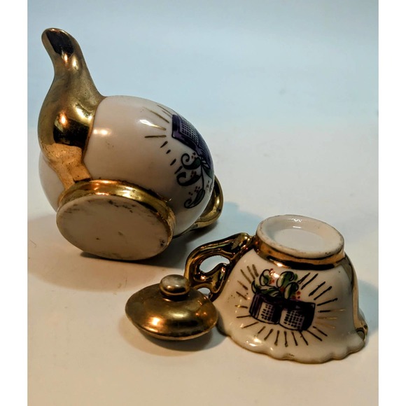 Miniature Teapot And Teacup Vintage Bible Print Religious Gold Plate Doll Teapot - Picture 5 of 7